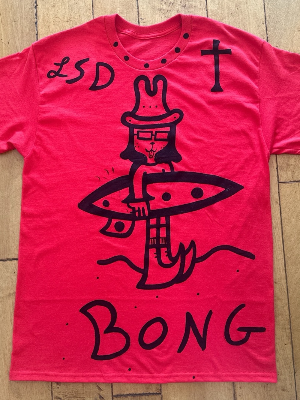 Red Graphic Tee with Black Surfing Character